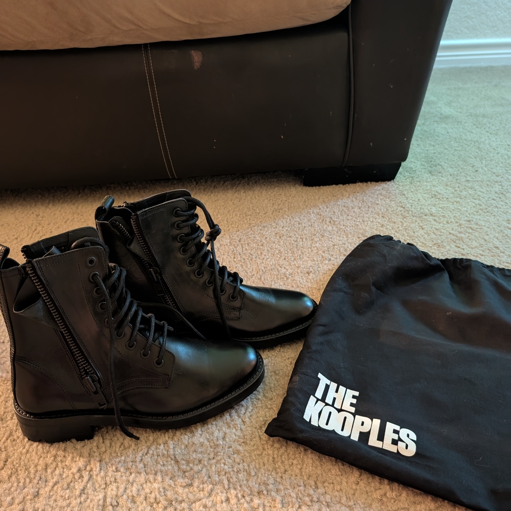 The Kooples Black Leather Ranger Lace-Up Boots